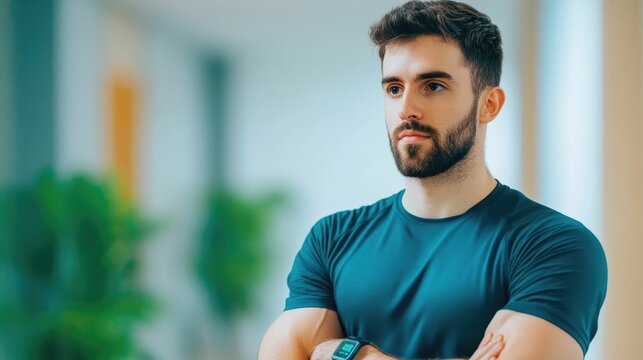 Man seamlessly syncing his workout data with a cloud based fitness platform showcasing the seamless across various devices for a data driven efficient fitness routine