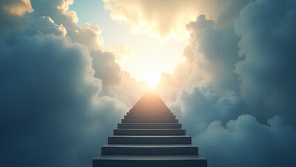 Stairway through the clouds to the heavenly light Stairway to heaven Copyspace 