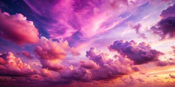 Silhouette of pink and purple sky with clouds, dreamy landscape