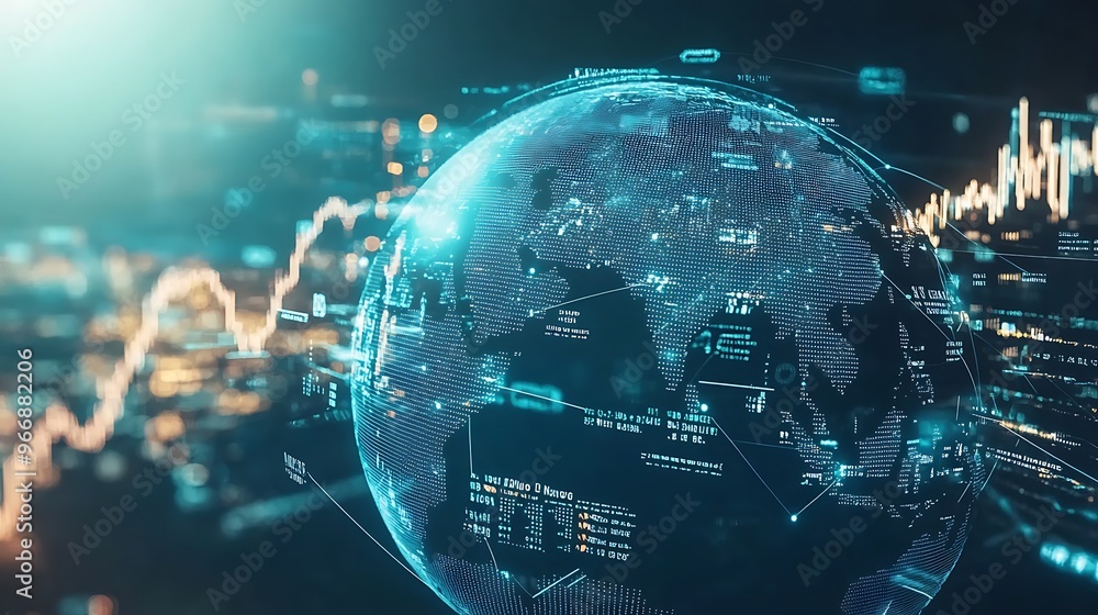 Poster Digital Earth Globe with Data and Network Connections