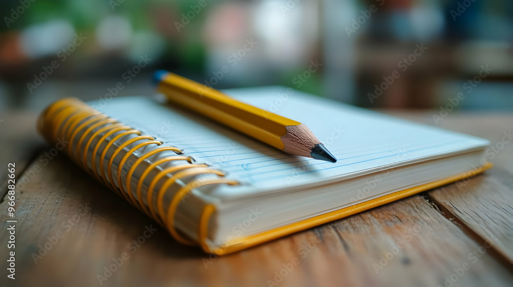 Poster a close-up of a notebook with a pencil resting on it, suggesting writing or note-taking.
