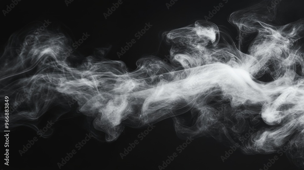 Poster delicate white smoke swirls gently, creating wispy patterns that blend into the deep black backgroun