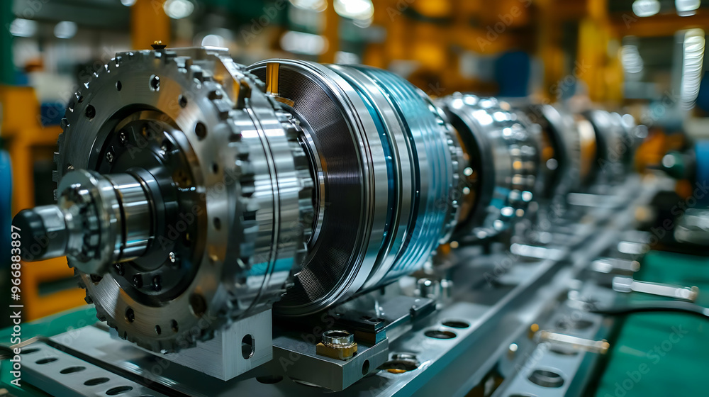 Aufkleber a close-up view of a complex mechanical assembly in an industrial setting.