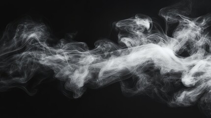 Delicate white smoke swirls gently, creating wispy patterns that blend into the deep black background, evoking a sense of tranquility and fluidity