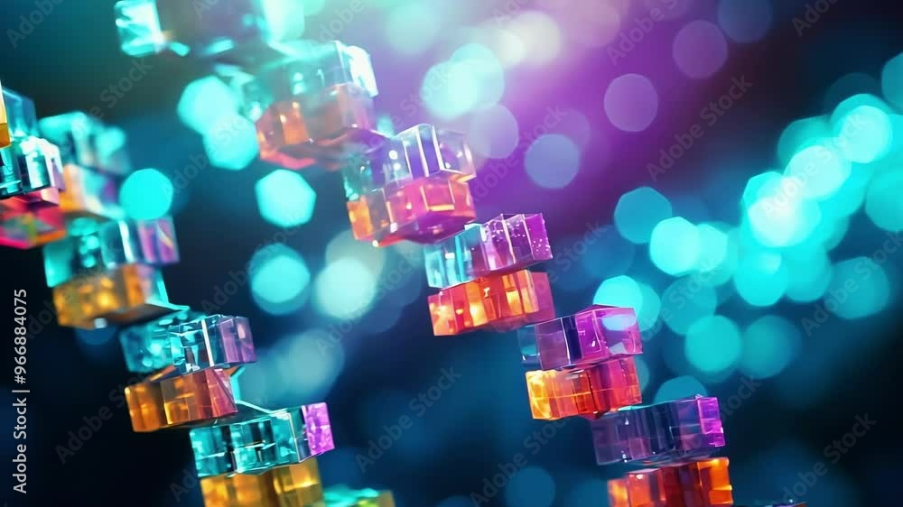 Poster colorful abstract double helix shape forming with a blurry background. perfect for topics like scien