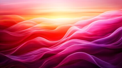 Obraz premium Vibrant abstract sunset, swirling rounded forms, warm gradient blending from gold to deep pink, creating a dreamy horizon effect