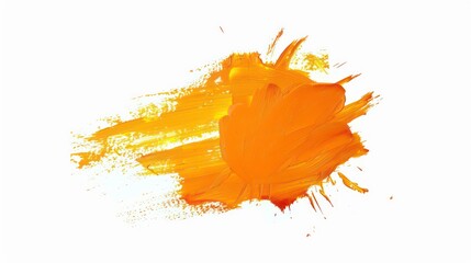 Abstract orange paint splatter on white background.