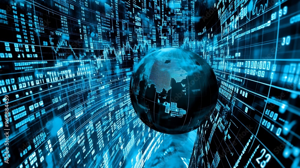Aufkleber a globe surrounded by blue digital data and code