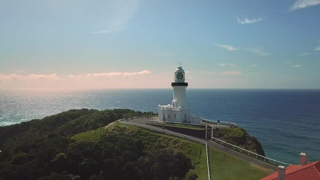 Drone Shot of Byron Cape Lighthouse and Tallow Beach, Byron Bay, New South Wales, Australia