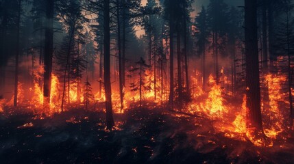 illustration of a forest fire consumed by flames