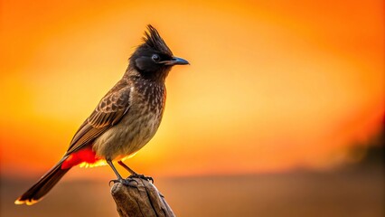 Silhouetted red vented bulbul bird isolated on white background