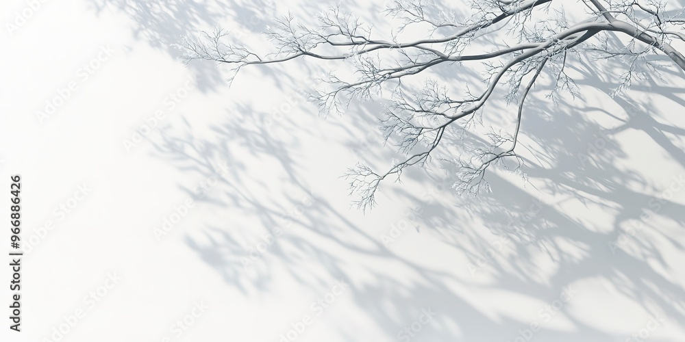 Poster realistic tree branch shadows overlay on white background 3d render