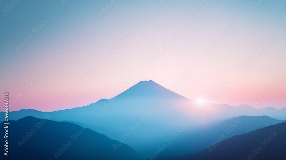 Aufkleber a towering mountain stands proudly in the background while a gradient sky transitions from soft pink