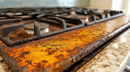 Rusty Stovetop Closeup  Worn Metal  Kitchen Appliance  Detail  Texture