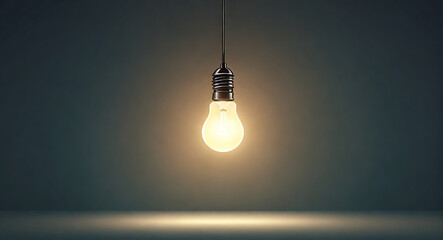 A minimal illustration of a single lightbulb hanging from the ceiling, with a gentle glow emanating...