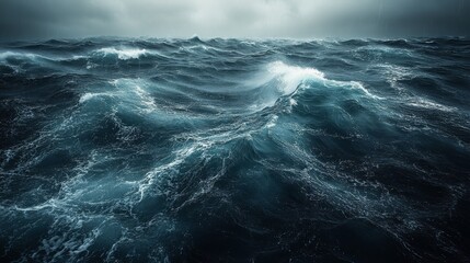 Fototapeta premium A Stormy Sea with Rolling Waves and a Dark Sky