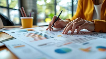 Close-up of hands tapping on a printed brand identity report during a meeting, Brand Identity, Reviewing the startup's brand identity plan