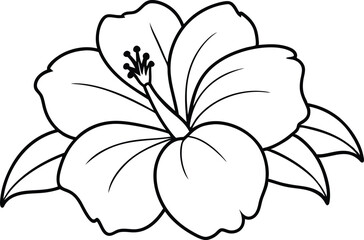 Tropical Hibiscus Flower Coloring Page - Cartoon Vector Illustration, Logo Icon, Clipart Design, Line Art, Silhouette 