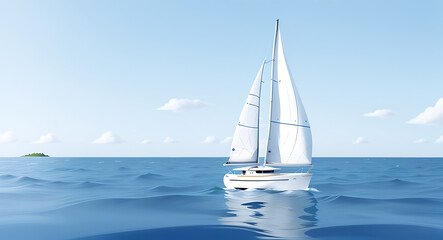 Obraz premium A minimal illustration of a simple sailboat on a calm sea, with a few waves and a clear sky. The sailboat is depicted with basic lines, emphasizing tranquility and simplicity