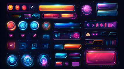 A collection of vibrant, futuristic UI elements for digital interfaces.