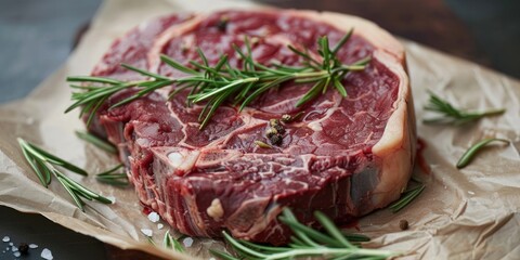 Fototapeta premium Ribeye Steak Infused with Fresh Rosemary