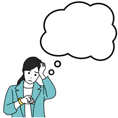 腕時計を見て頭を抱えるビジネスウーマンと吹き出し