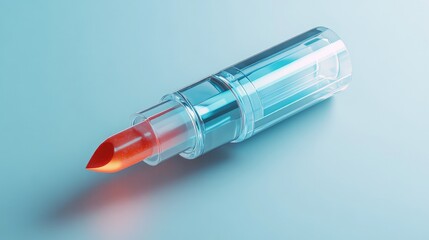 Detailed shot of a lipstick tube with a translucent body, no branding, clear focal point on the packaging, no people.