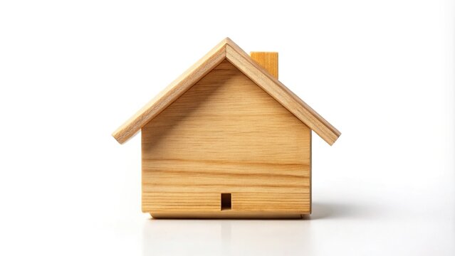 Small wooden house with gable roof on white background
