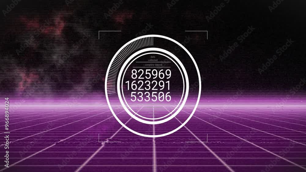 Poster animation of neon shapes and circles over data processing