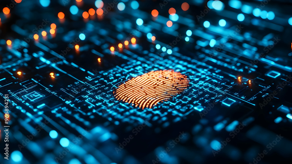 Aufkleber a digital fingerprint on a circuit board, symbolizing security and technology integration.