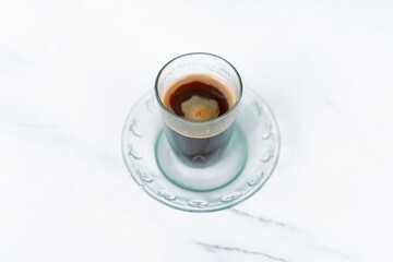 black coffee in a coffee cup top view isolated on white background. with clipping path.