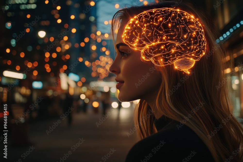 Poster cognitive load theory cerebral lateralization and synaptic modulation woman with golden brain visual