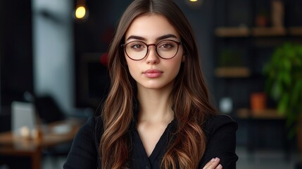 Skilled female business assistant strategizing in a sleek conference room, advanced tech tools, clear focus on problem resolution, vibrant and modern setting