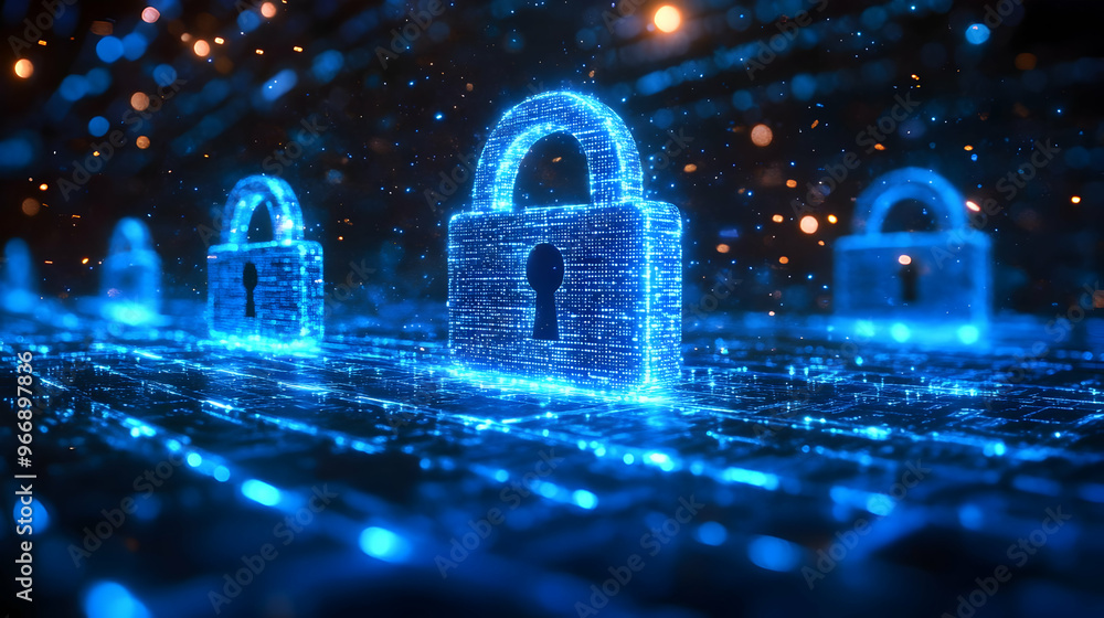 Aufkleber a digital representation of padlocks symbolizing cybersecurity and data protection.