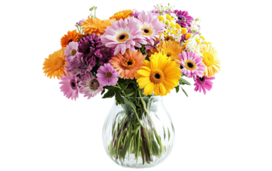 A bouquet of flowers in a glass on white background,png