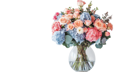 A bouquet of flowers in a glass on white background,png