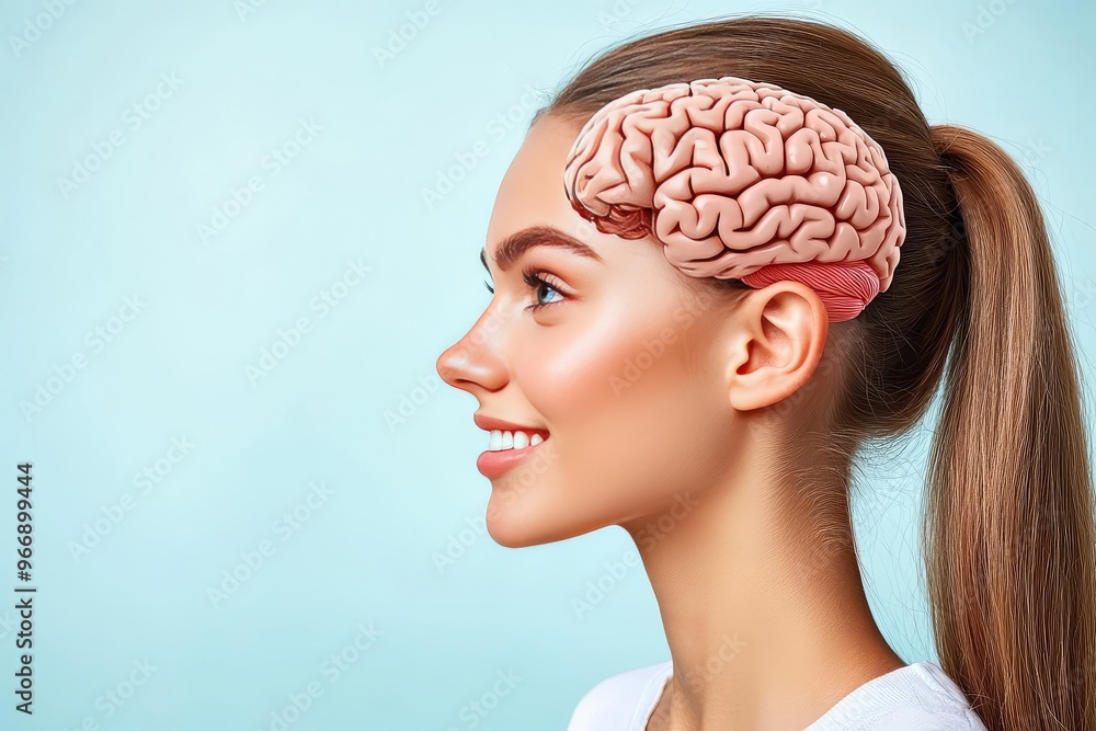 Poster synaptic plasticity neuroinformatics and functional circuits side profile of woman with realistic br