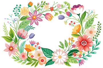 Watercolor floral arrangement with a variety of flowers and leaves.