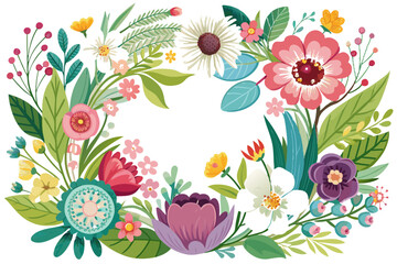 Watercolor-style floral arrangement with pink, yellow, and white flowers, green leaves, and stems on a white background.