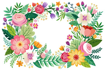 A cluster of pink and red flowers with green leaves on a white background.