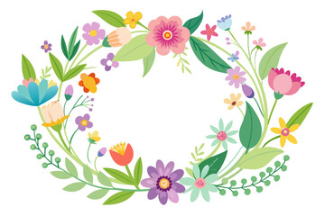 Colorful floral arrangement with pink, yellow, and blue flowers, leaves, and stems on a white background.