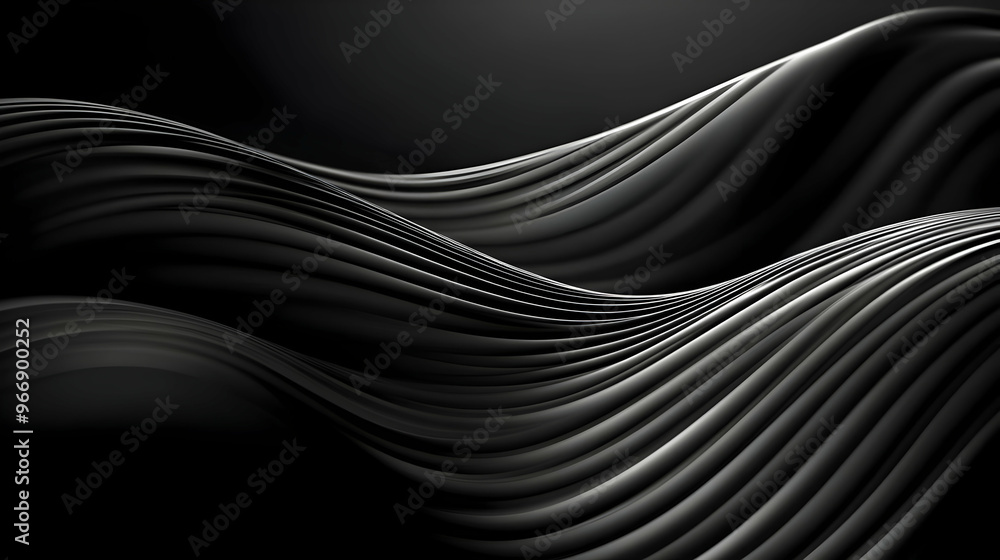 Poster a dynamic abstract design featuring smooth, flowing black waves.