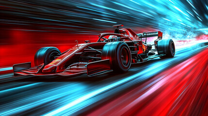 Naklejka premium A dynamic race car speeding through a vibrant, colorful background.