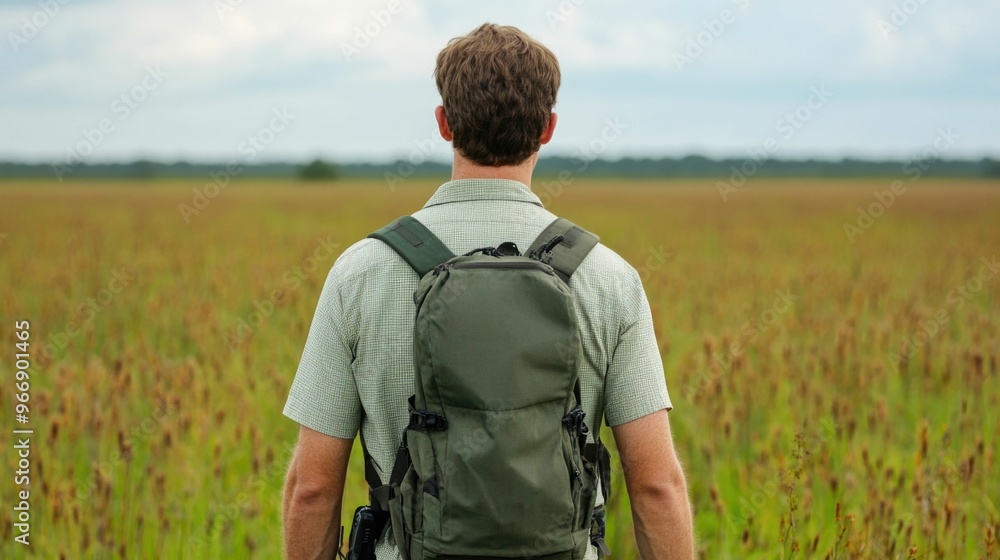 Aufkleber biologist observing and studying the complex predator prey interactions within the savannah ecosyste