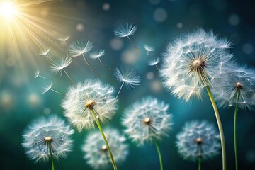 Obraz premium Soft and delicate dandelion seeds floating in the air