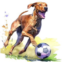 Energetic Rhodesian Ridgeback Engages in Playful Soccer Ball Game