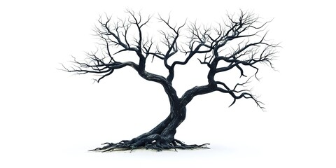 Obraz premium A tree without leaves against a white backdrop, creating a stark contrast, a Dead tree for Halloween decoration isolated on white background