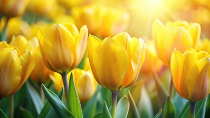 Soft focus yellow tulips with floral background