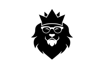 A lion wearing a reading glasses with a crown icon logo. silhouette black color vector art illustration