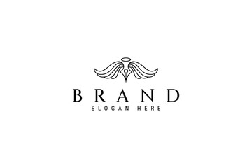 Pen flying angel logo icon design template line art vector style